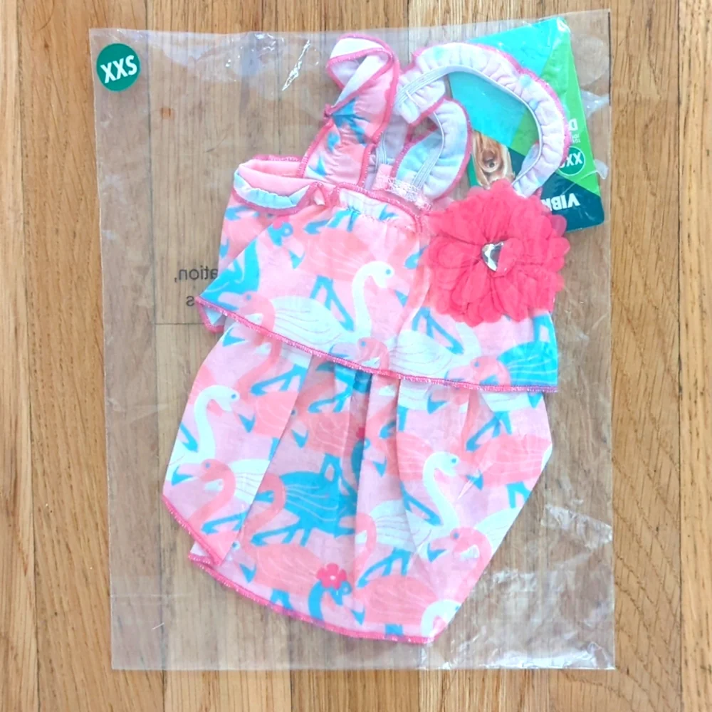 🌻 Vibrant Life Pink Flamingo Toy Dog Dress Size XXS (Less Than 10 Pounds)